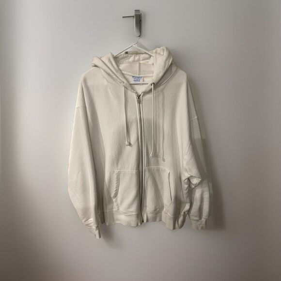 Men’s champion drawstring zip up all white hoodie size 2 XL - Picture 1 of 4